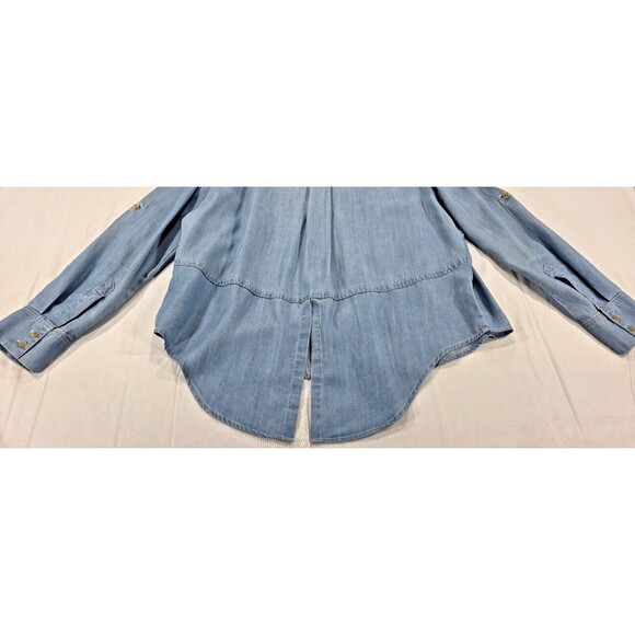 Saks Womens Chambray Blouse Western Boho Long Sleeve Button Up Shirt Blue Large - Picture 5 of 15